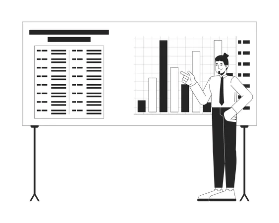 Male office worker analyzing bar chart  Illustration