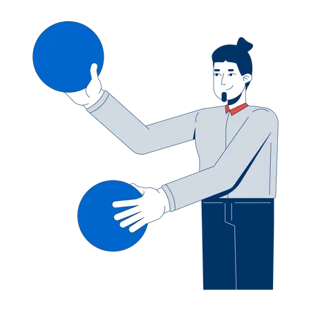 データ球を操る男性会社員  イラスト