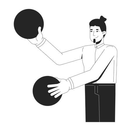 Male office worker juggling data spheres  Illustration