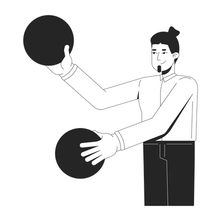 Male office worker juggling data spheres  Illustration