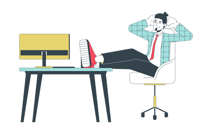 Male office worker sitting with legs on table  イラスト