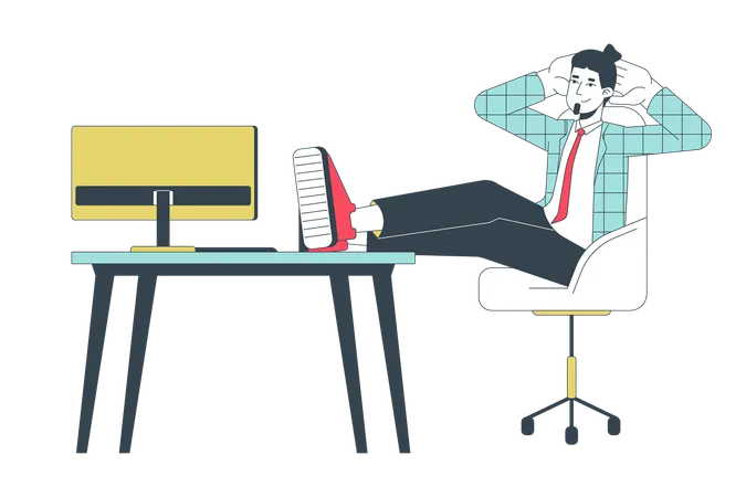 Male Office Worker Sitting With Legs On Table 2 D Linear Cartoon Character Chilling Caucasian Man Employee Isolated Line Vector Person White Background Workplace Break Color Flat Spot Illustration Illustration