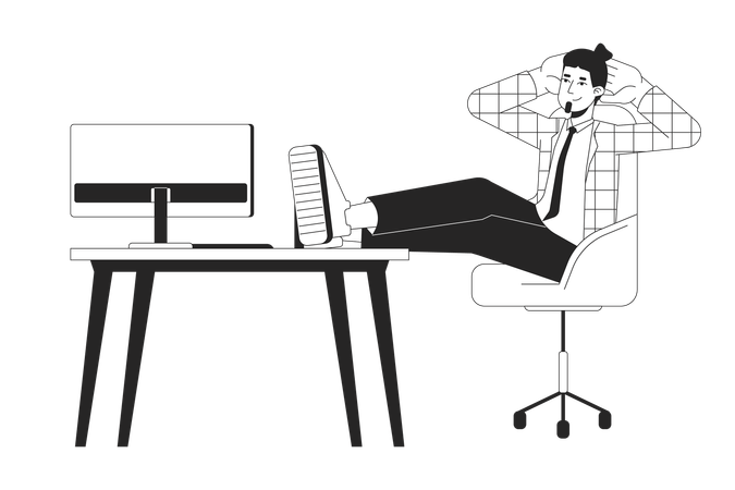 Male office worker sitting with legs on table  Illustration