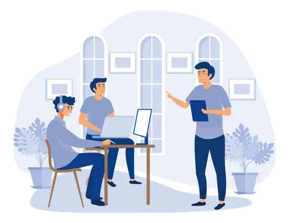 Male Office Workers Discussing on New Business Project  Illustration