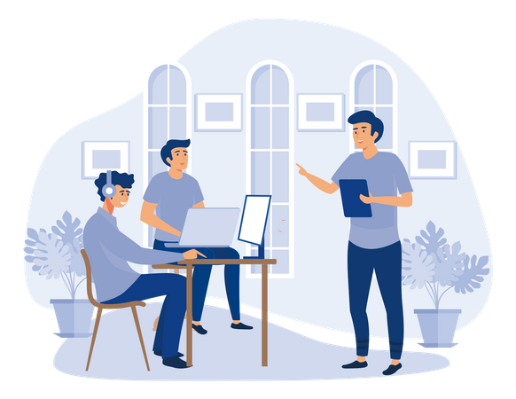 Male Office Workers Discussing on New Business Project  Illustration