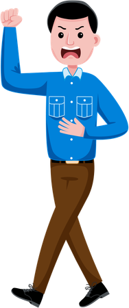 Male officer raising hand with anger  Illustration