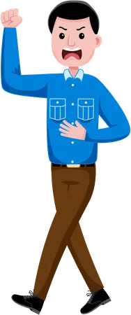 Male officer raising hand with anger  Illustration