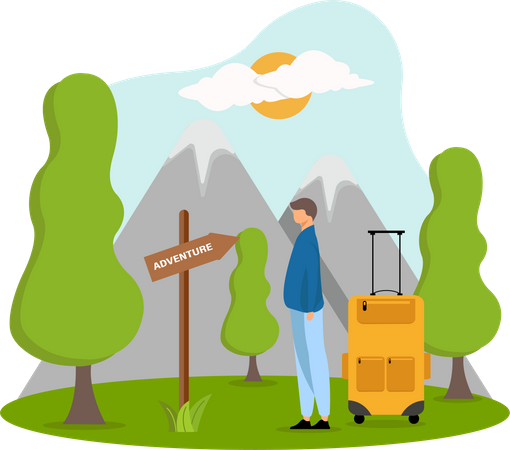 Male on adventure trip  Illustration