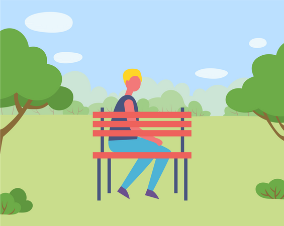 Male on Bench near Trees  Illustration