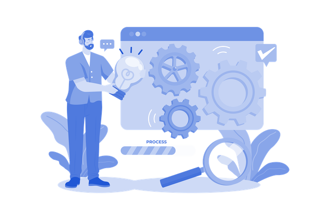 Male Operator Agent Helps Customer Repair System Problem  Illustration