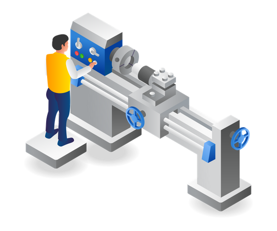 Male operator is running a cnc lathe  Illustration