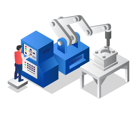 Male operator is running a futuristic cnc machine  Illustration