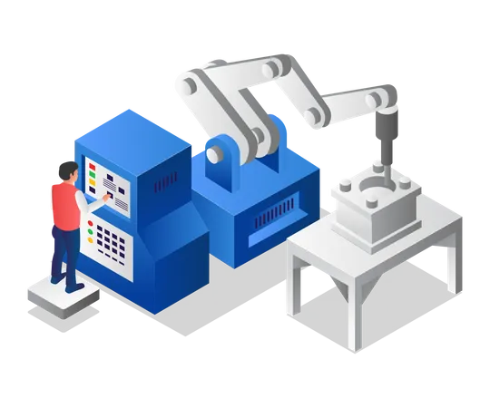 Male operator is running a futuristic cnc machine  Illustration