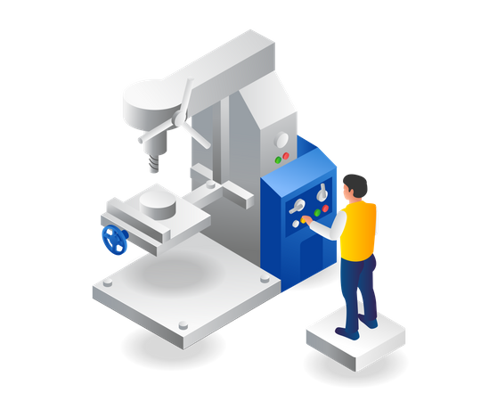 Male operator running cnc drill machine  Illustration