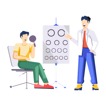 Male Ophthalmologist check patient eye  Illustration