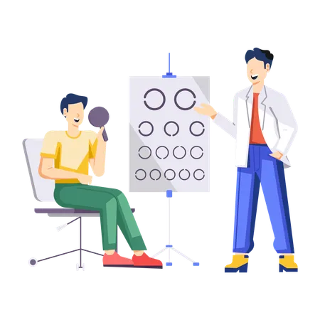 Male Ophthalmologist check patient eye  Illustration