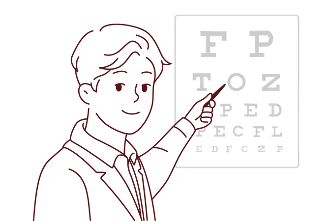 Male ophthalmologist showing letter chart  Illustration
