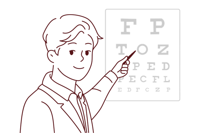 Male ophthalmologist showing letter chart  Illustration