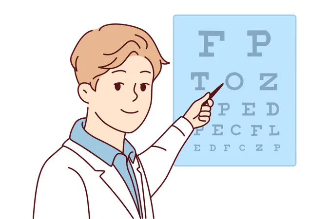 Male opthamologist showing letter chart  Illustration