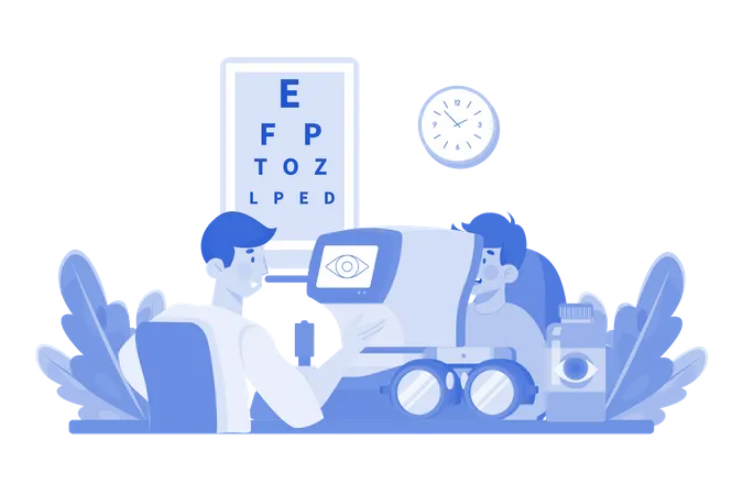 An Optometrist Performs Eye Exams To Patients Illustration