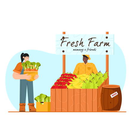 Male owner standing at his vegetable stall  Illustration