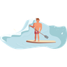 illustrations of man paddling on sup board