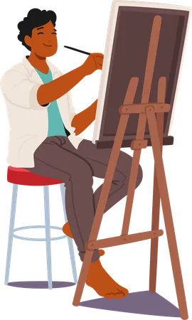 Artist Male Character Immersed In Creativity Applies Vibrant Strokes To A Canvas On An Easel Bringing A Masterpiece To Life In A Studio Filled With Inspiration Cartoon People Vector Illustration Illustration