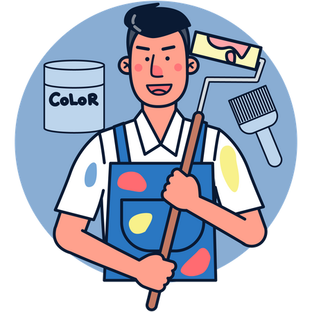 Male painter with paint roller  Illustration