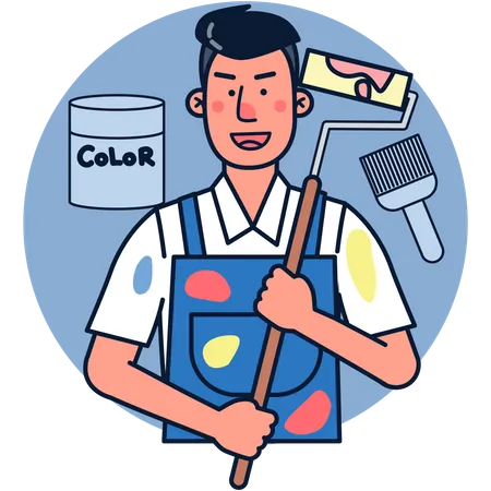 Male painter with paint roller  Illustration