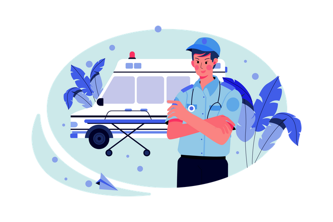 Male paramedic and ambulance van Illustration