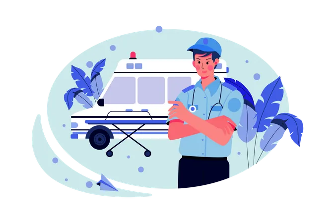Male paramedic and ambulance van  Illustration