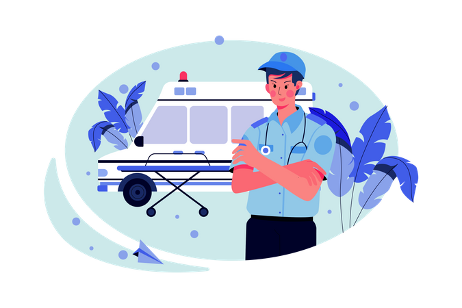 Male paramedic and ambulance van  Illustration