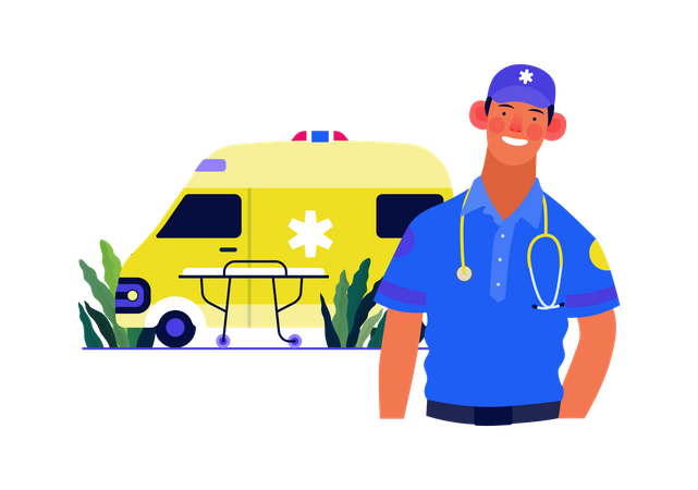 Male paramedic and ambulance van  Illustration