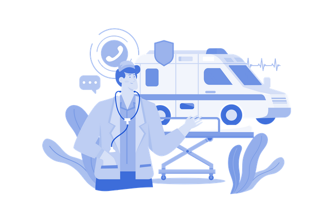 Male Paramedic And Ambulance Van  Illustration