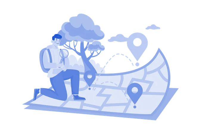 Male Passenger Is Looking For A Tourist Destination On The Map  Illustration