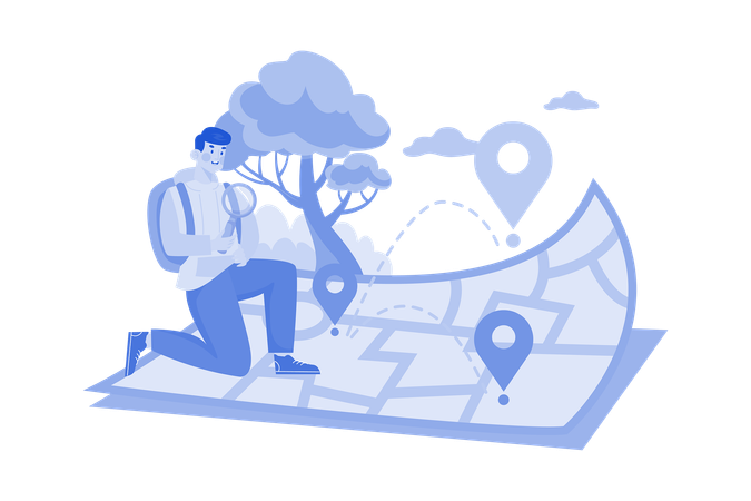 Male Passenger Is Looking For A Tourist Destination On The Map  Illustration