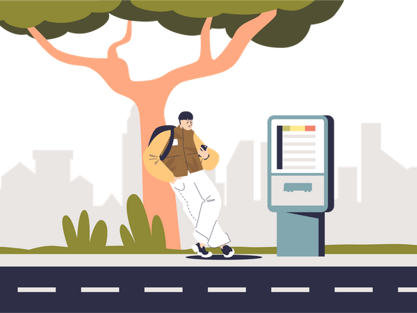 Male passenger waiting for bus  Illustration