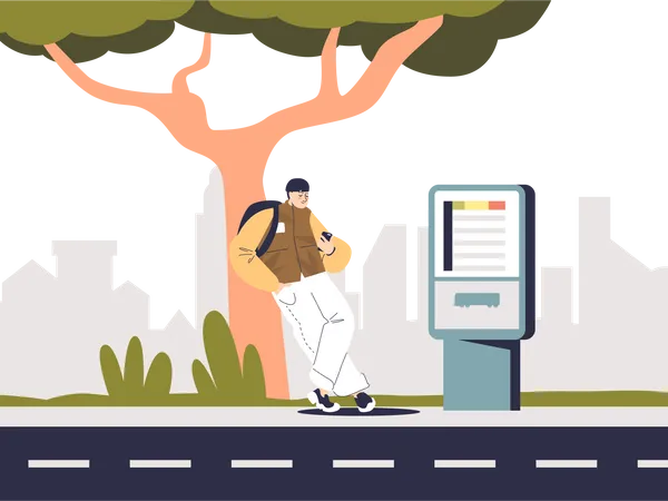 Male passenger waiting for bus  Illustration