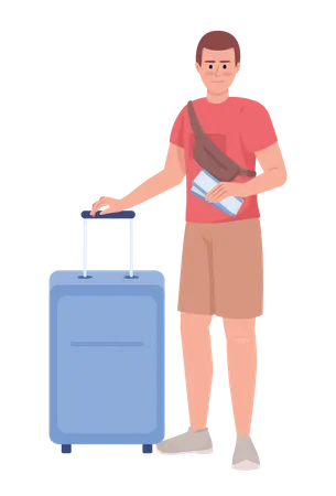 Male passenger with ticket and suitcase  Illustration