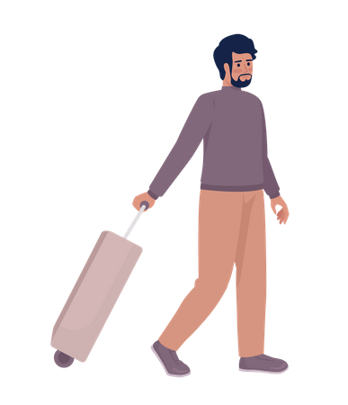 Male passenger with trolley bag going on boarding  Illustration