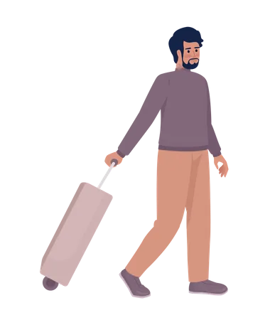 Male Passenger With Trolley Bag Going On Boarding Semi Flat Color Vector Character Editable Figure Full Body Person On White Simple Cartoon Style Illustration For Web Graphic Design And Animation Illustration