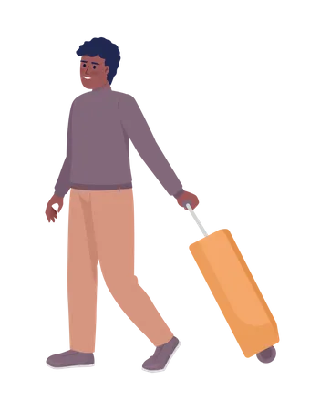 Male Passenger With Valise Going On Plane Semi Flat Color Vector Character Editable Figure Full Body Person On White Simple Cartoon Style Illustration For Web Graphic Design And Animation Illustration