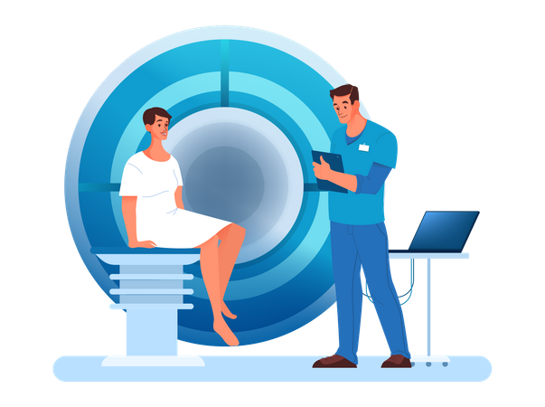 Male patient completed MRI test Illustration