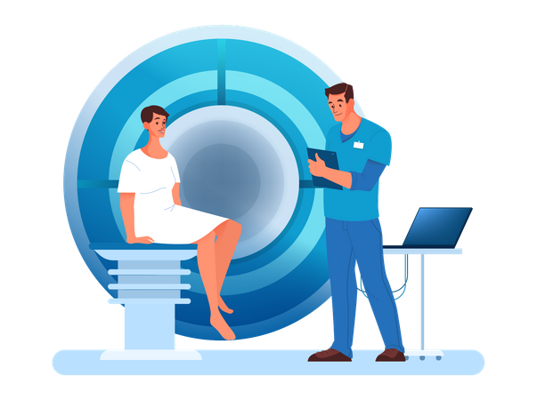 Male patient completed MRI test  Illustration