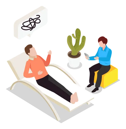 Male patient counselling with psychologist Illustration