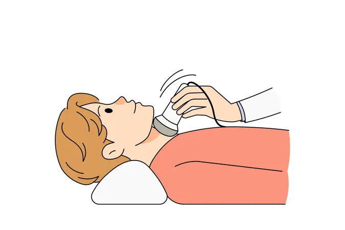Male patient have thyroid ultrasound examination  Illustration