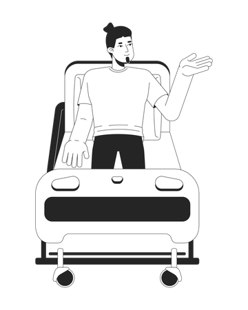 Male patient sitting upright on hospital bed  Illustration