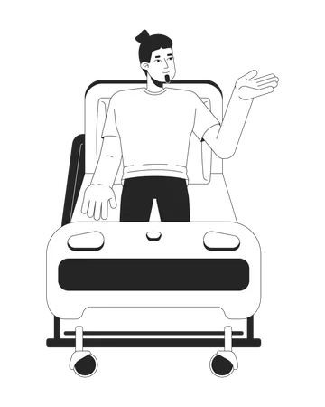 Male patient sitting upright on hospital bed  Illustration