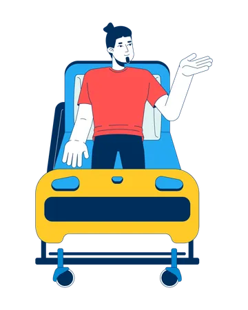 Male patient sitting upright on hospital bed  Illustration