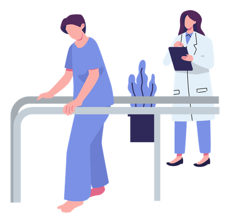 Male Patient Takes First Steps Using Orthopedic Parallel Bars  イラスト